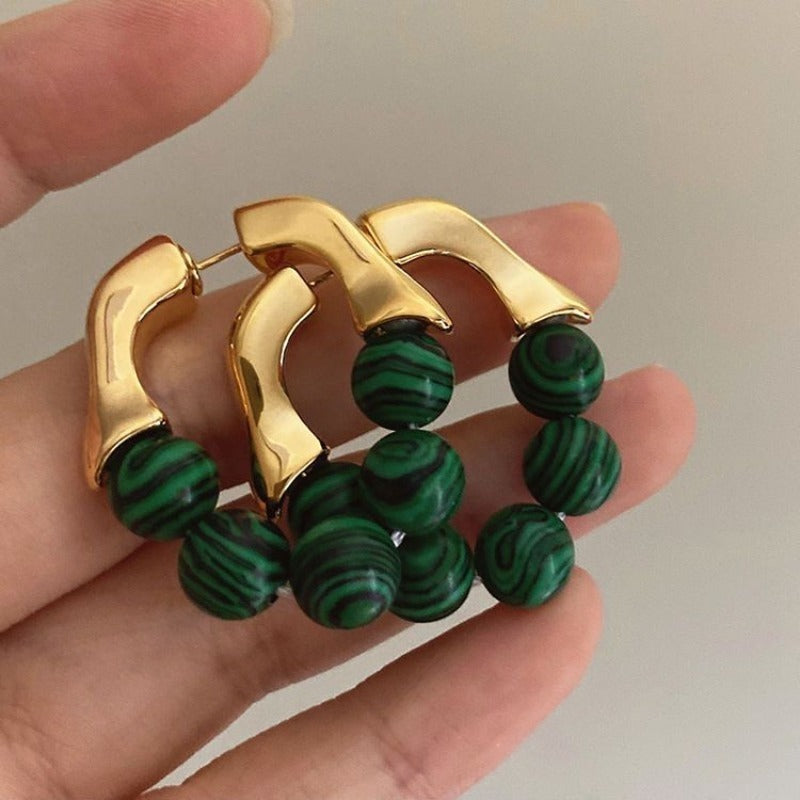 Boucles d'Oreilles Créoles Vintage Turquoise Verte