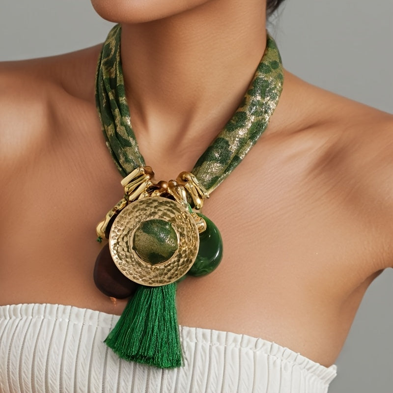 Collier Bohème Léopard Pompon & Graines
