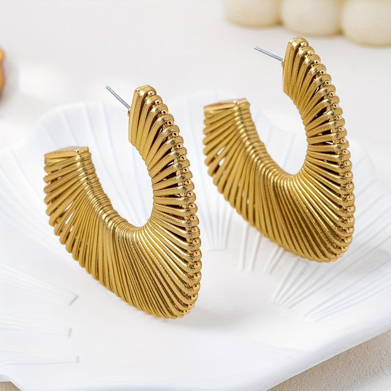 Boucles d'Oreilles Créoles Bohèmes Demi-Lune Tressées Dorées